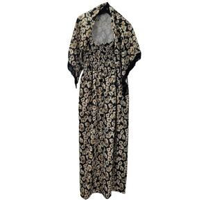 Vintage Floral Midi Spaghetti Strap Dress Matching Shawl Scarf Smocked Bust L/XL